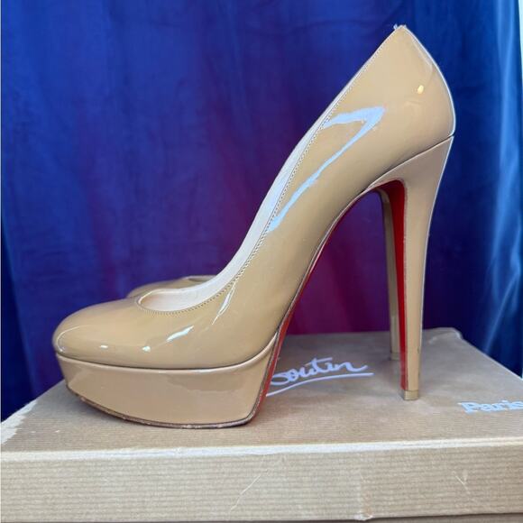 Christian Louboutin Almond Toed Bianca 140 Heels - Camel Patent Leather | 40.5 - Picture 3 of 16